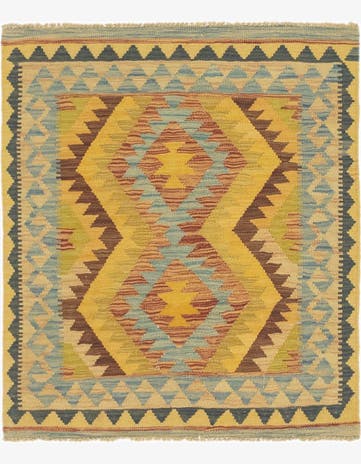 3' 2 x 3' 8 Hand Woven Kilim Maymana Wool Square Rug