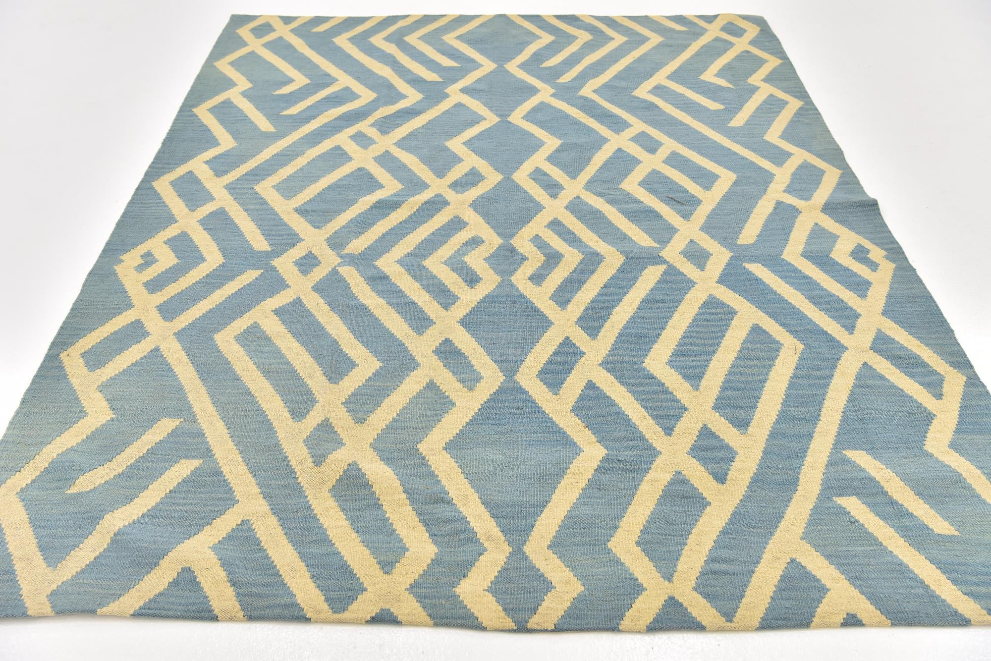 5' 3 x 6' 5 Hand Woven Kilim Modern Wool Square Rug