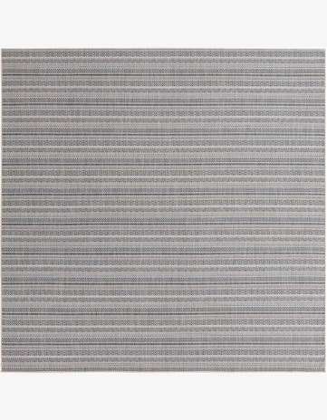 Light Blue Easy-Clean Striped Indoor / Outdoor Square Rug