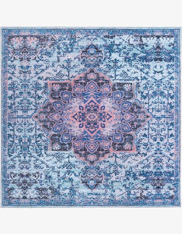 Light Blue Washable Renaissance Square Rug