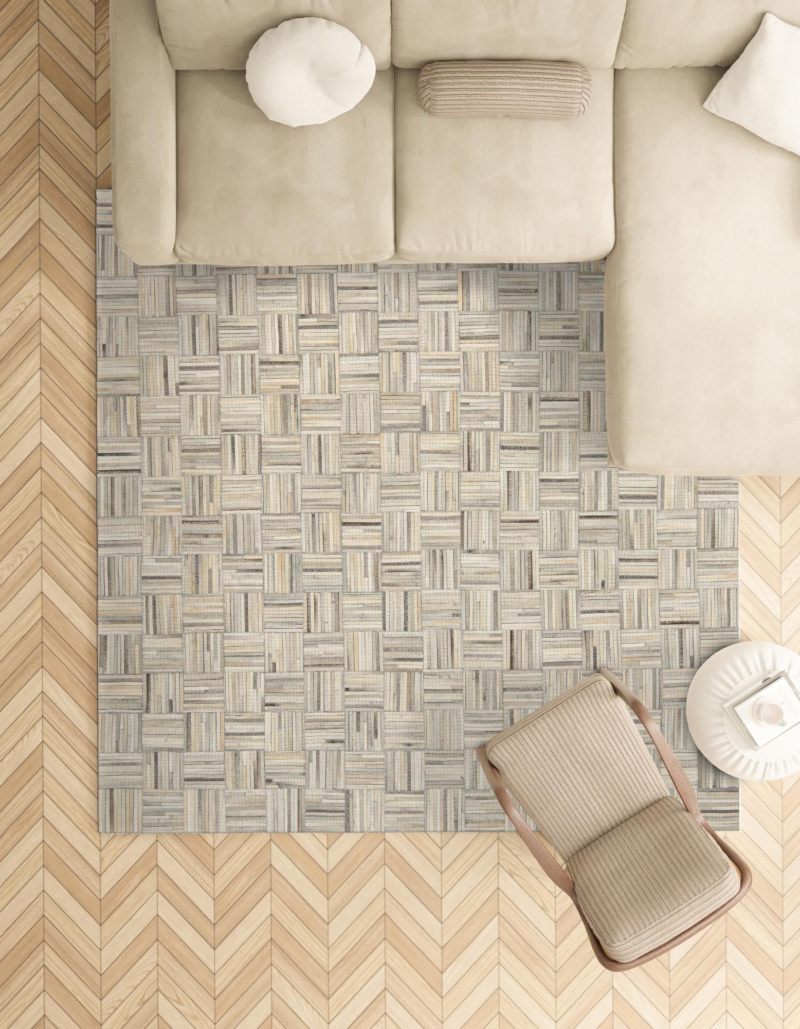 7' 10 x 7' 10 Cowhide Leather Square Rug