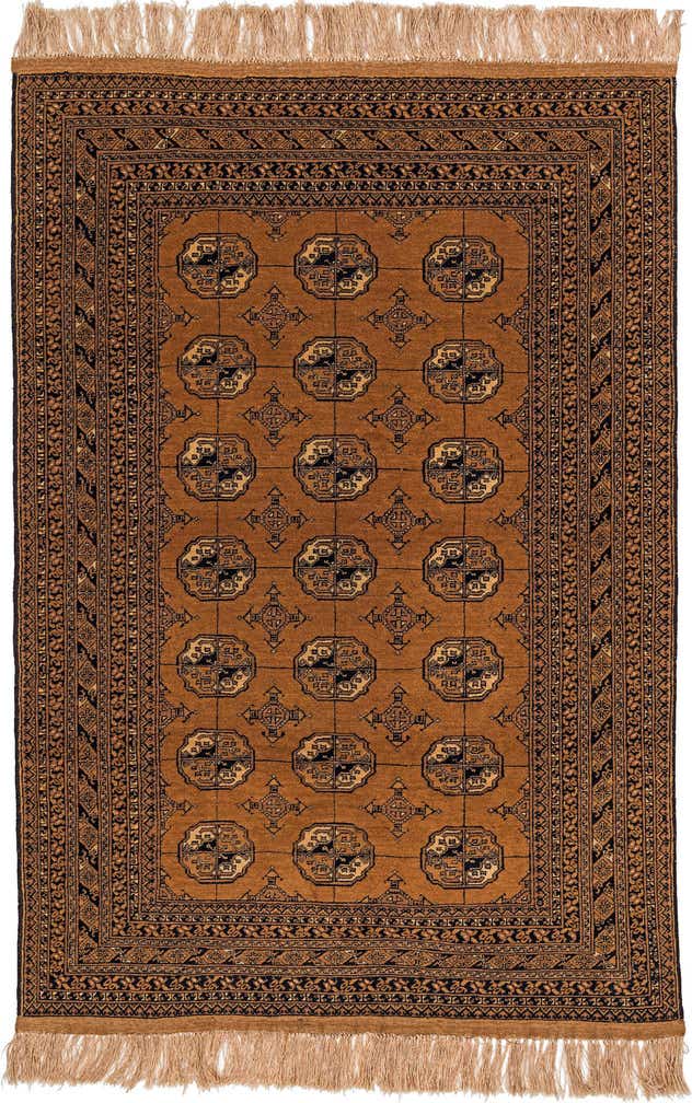 4' 1 x 6' 1 Hand Knotted Afghan Akhche Oriental Wool Rug