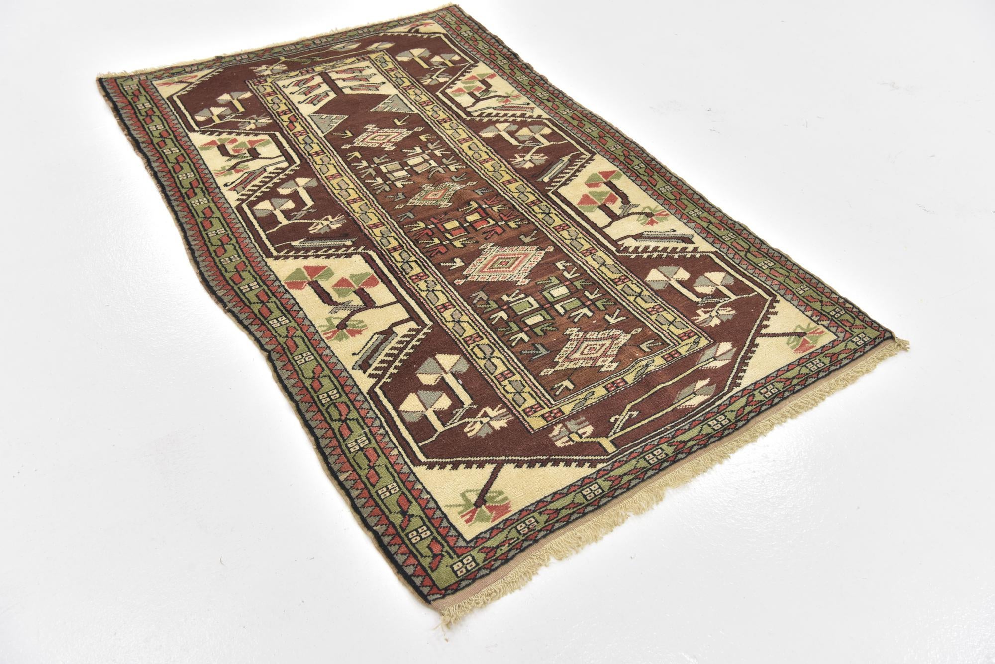 3' 8 x 5' 10 Hand Knotted Anatolian Oriental Wool Rug