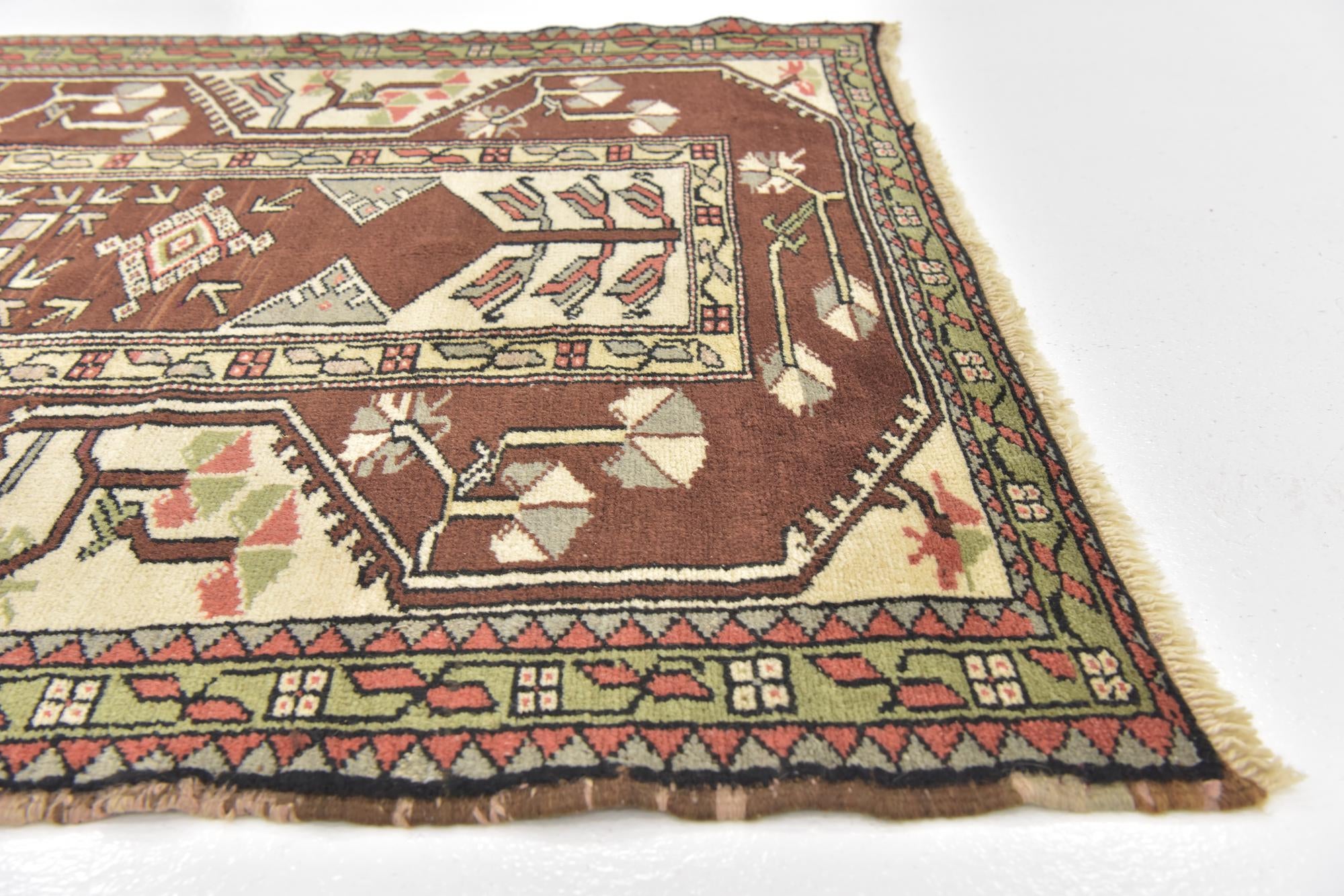 3' 8 x 5' 10 Hand Knotted Anatolian Oriental Wool Rug