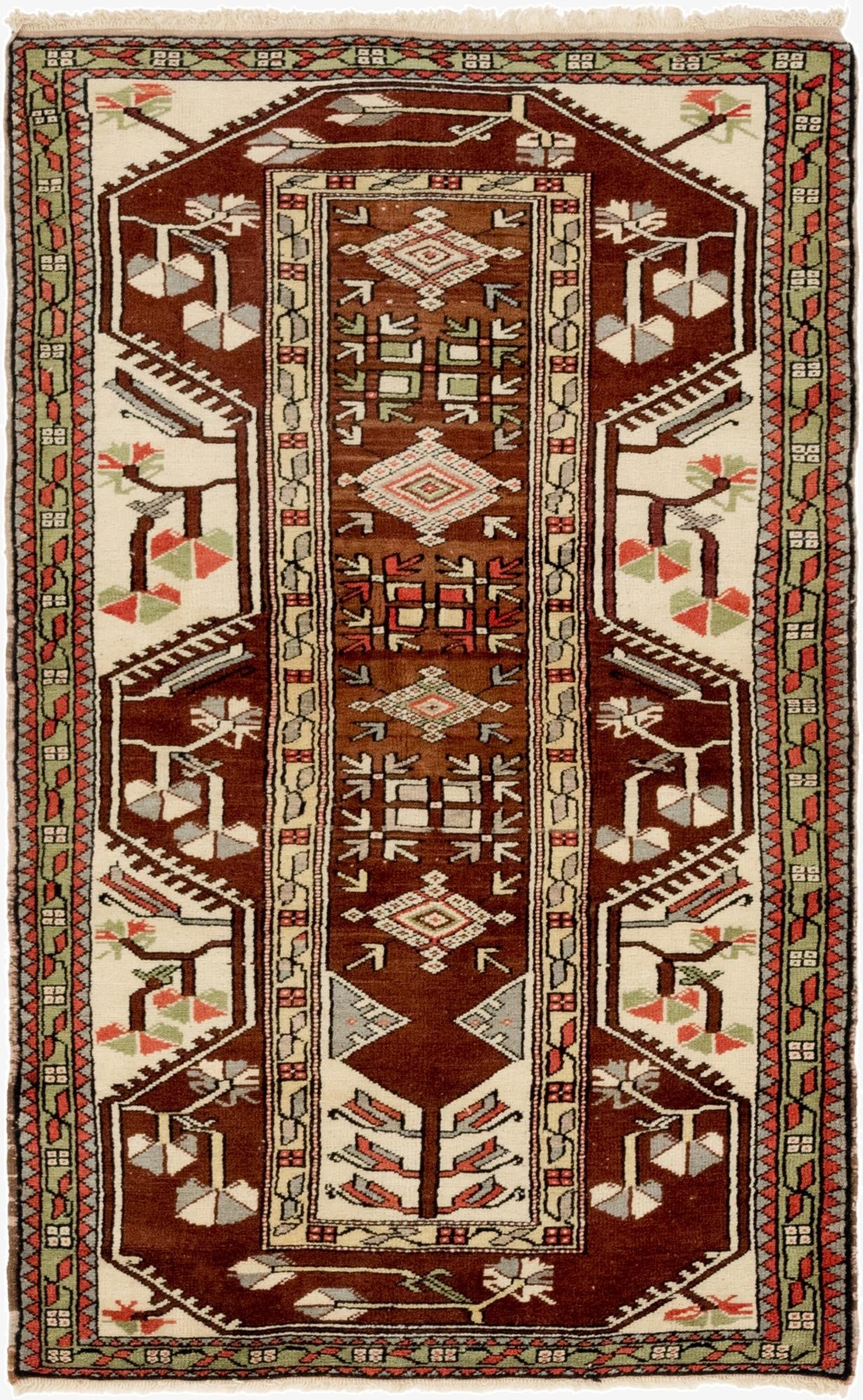 3' 8 x 5' 10  Hand Knotted Anatolian Oriental Wool Rug