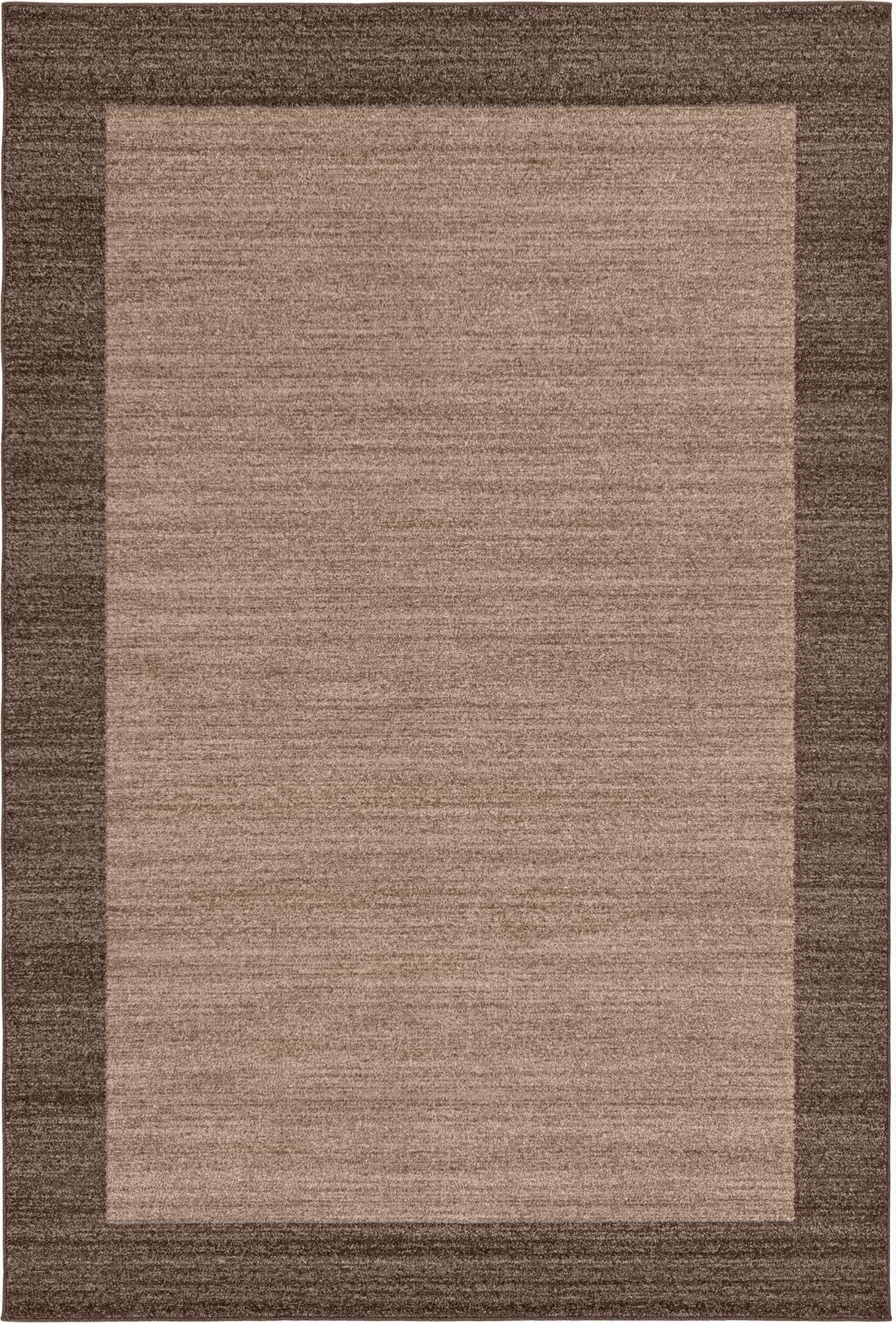 A 6x9 rectangular Angelica rug in varying shades of brown and tan, featuring a solid design with a darker border.