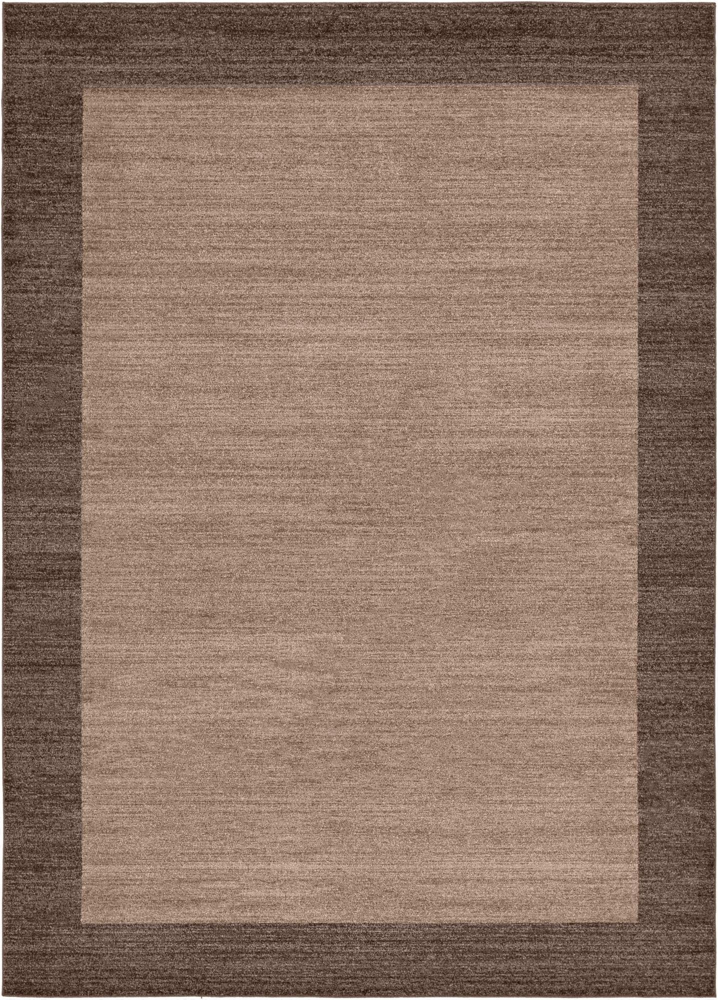 A rectangular 8x11 Angelica rug featuring a solid light brown center with a contrasting dark brown border.