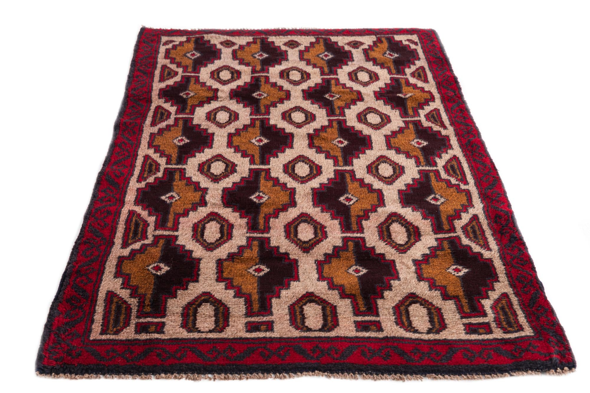 3' x 4' 9 Hand Knotted Balouch Persian Wool Rug