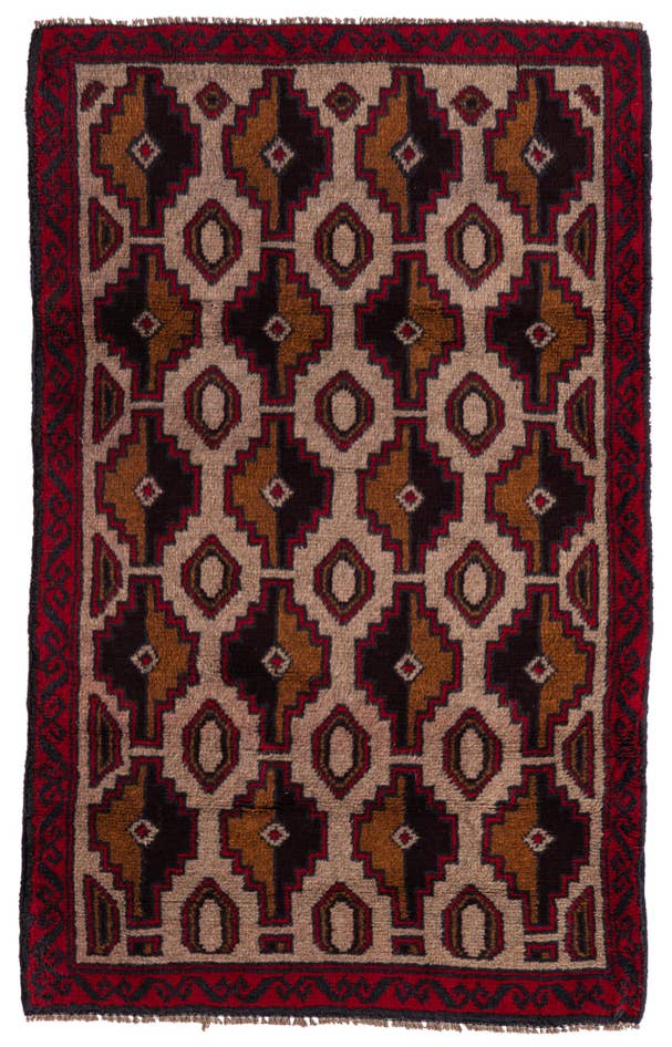 Detail image of 3' x 4' 9 Hand Knotted Balouch Persian Wool Rug