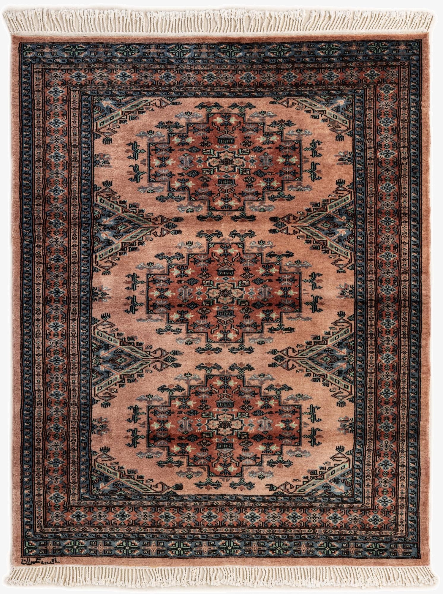 4' 4 x 5' 5  Hand Knotted Bokhara Oriental Wool Rug