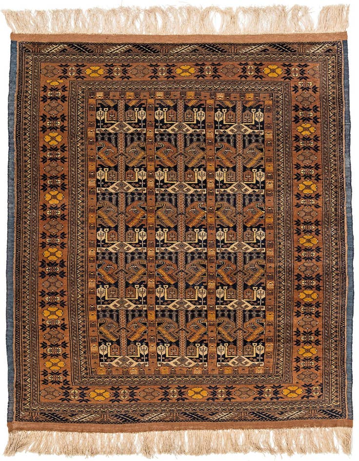 Detail image of 4' x 6' 4 Hand Knotted Kashmir Oriental Wool Rug