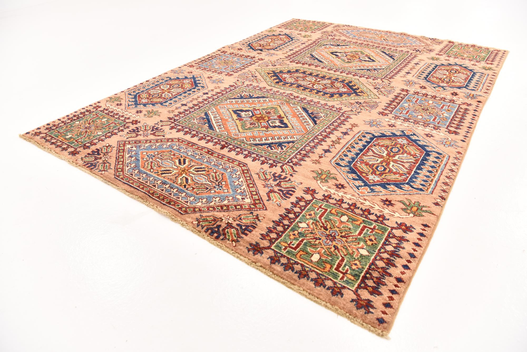 150cm x 215cm anudado a mano Kazak Alfombra Oriental