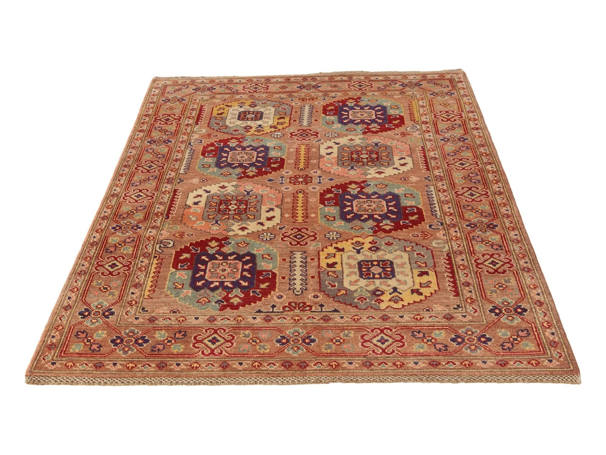 4' 2 x 5' 10 Hand Knotted Kazak Rug