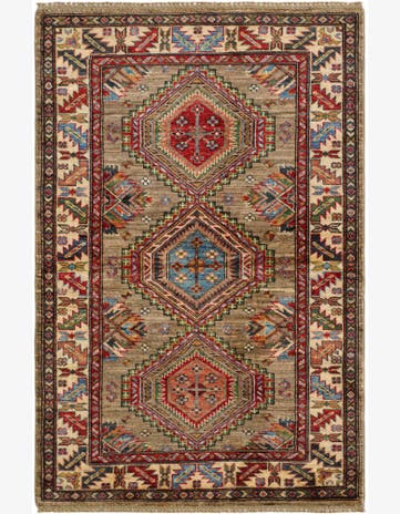 3' 5 x 5' 2 Hand Knotted Kazak Rug