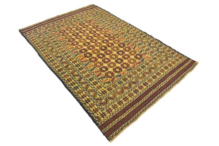 4' 2 x 6' 5 Hand Woven Kilim Afghan Wool Rug