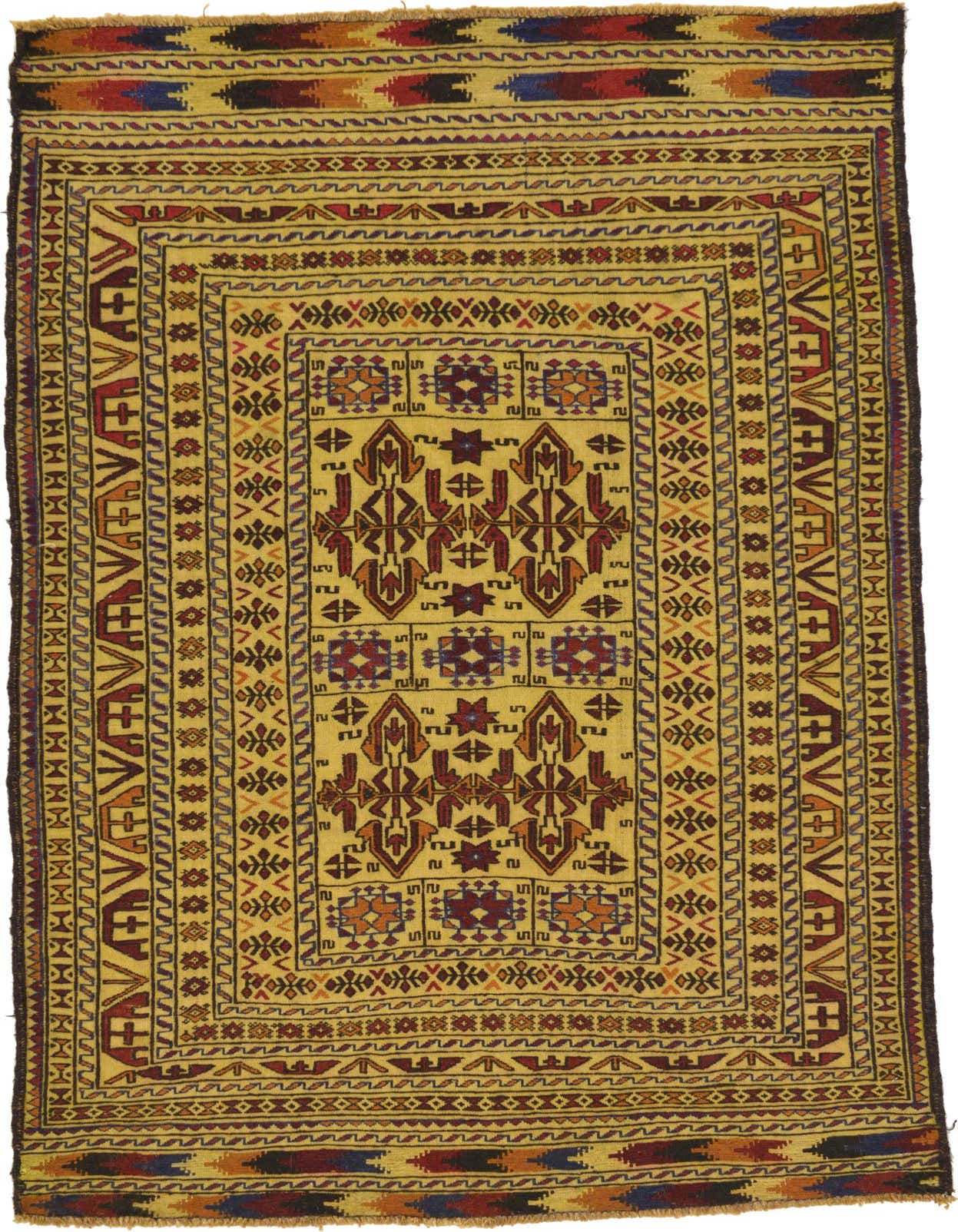 4' x 6' 3 Hand Woven Kilim Afghan Wool Rug