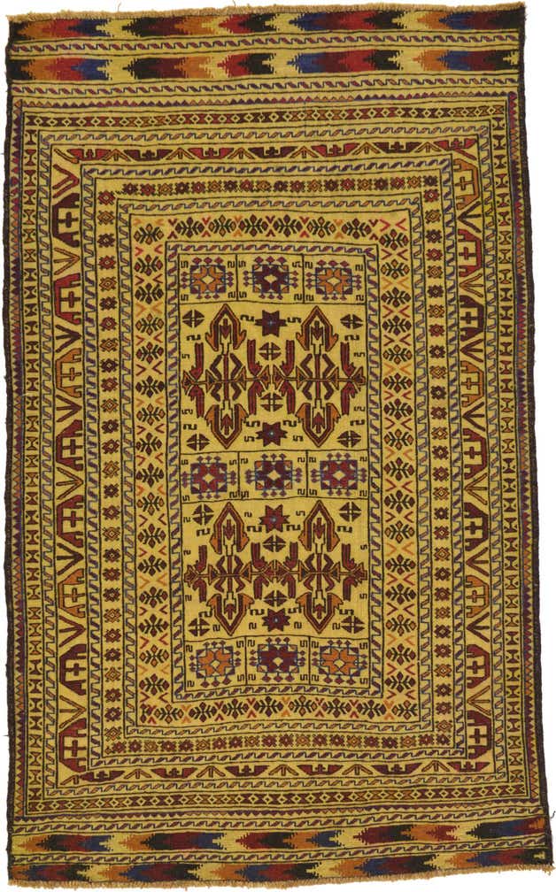 4' x 6' 3 Hand Woven Kilim Afghan Wool Rug