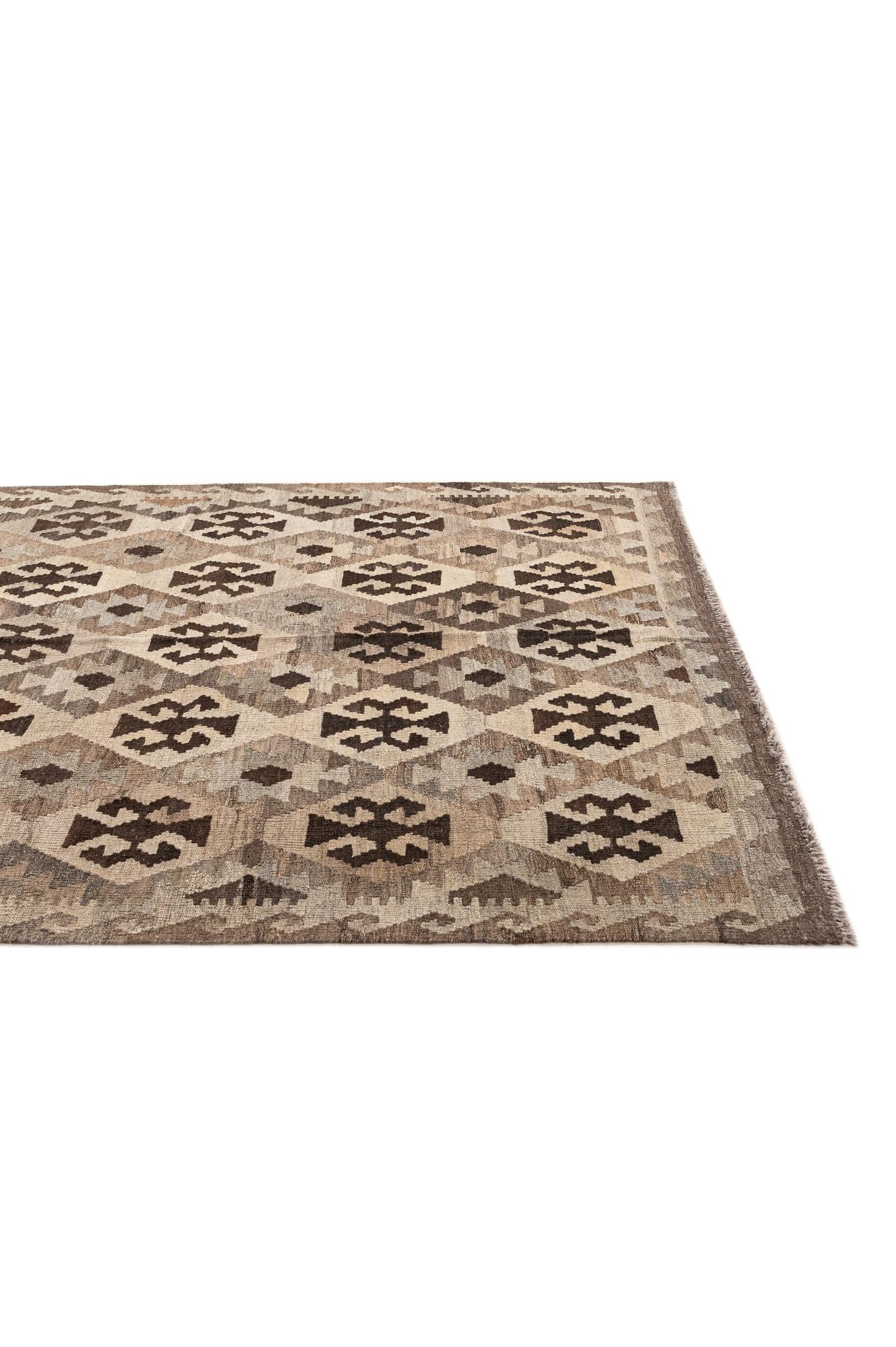 5' 2 x 6' 7 Hand Woven Kilim Maymana Wool Rug
