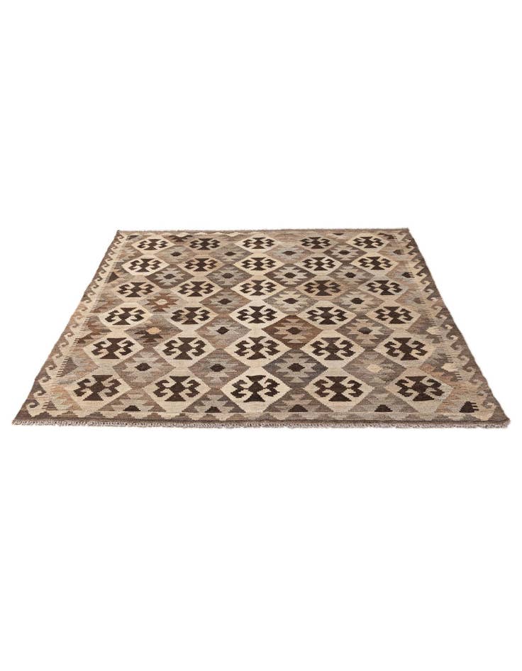 Detail image of 5' 1 x 6' 6 Hand Woven Kilim Maymana Wool Rug