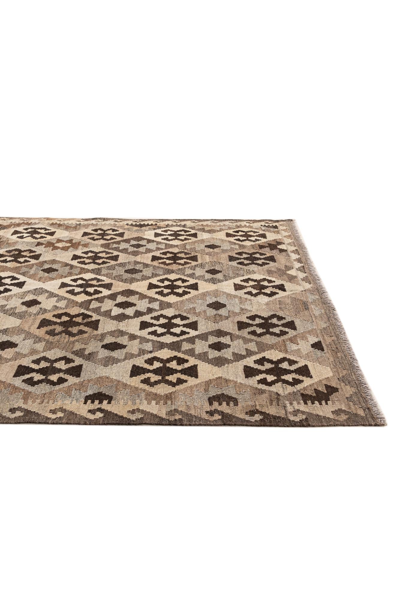 5' 1 x 6' 6 Hand Woven Kilim Maymana Wool Rug