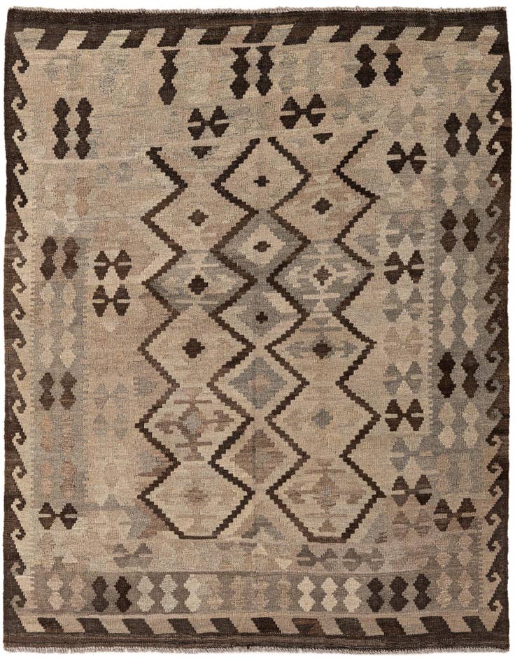 Detail image of 5' 1 x 6' 5 Hand Woven Kilim Maymana Wool Rug