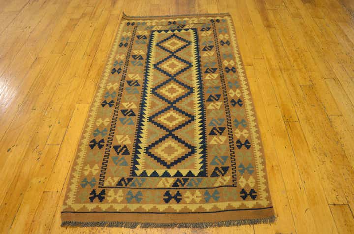3' 3 x 6' 1 Hand Woven Kilim Maymana Wool Rug