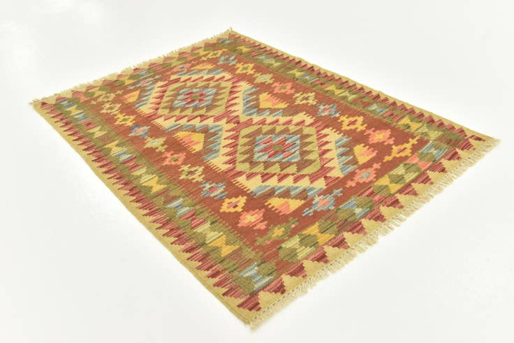 Detail image of 3' 2 x 4' 1 Hand Woven Kilim Maymana Wool Rug