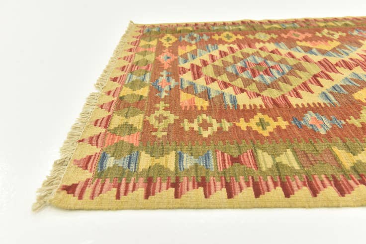 Detail image of 3' 2 x 4' 1 Hand Woven Kilim Maymana Wool Rug