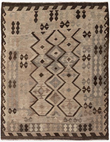 5' 1 x 6' 5 Hand Woven Kilim Maymana Wool Rug