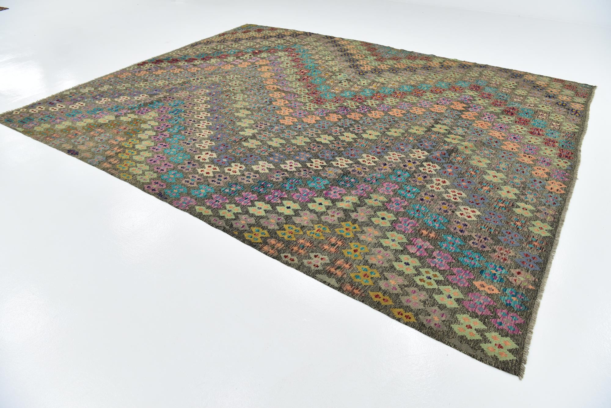 10' 4 x 13' Hand Woven Kilim Modern Wool Rug