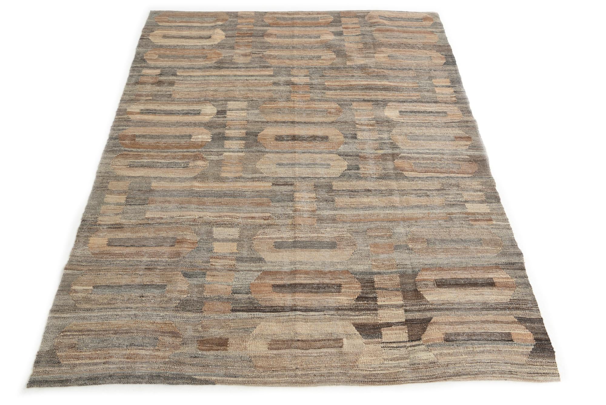 5' x 6' 6 Hand Woven Kilim Modern Wool Rug