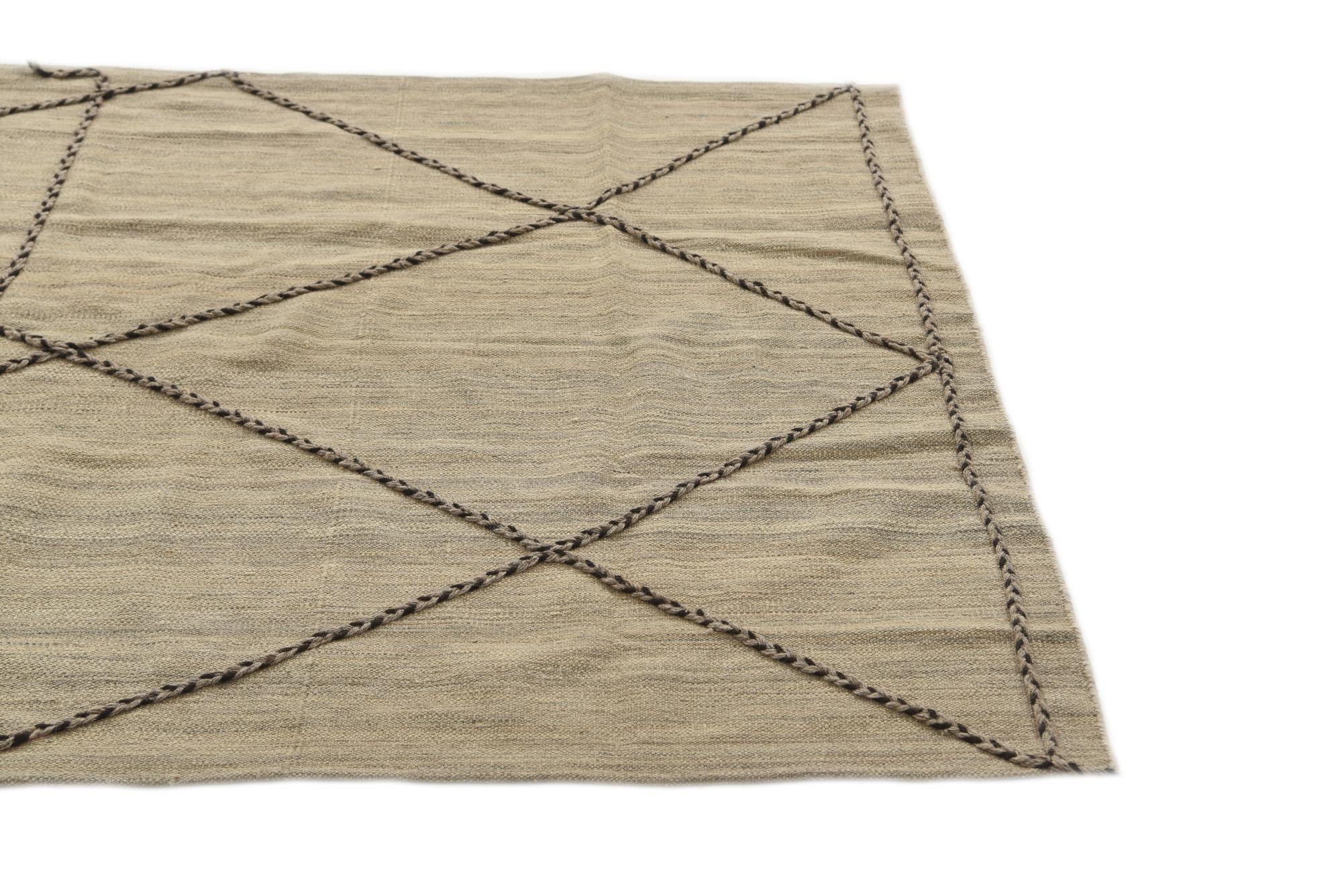 4' 1 x 6' 8 Hand Woven Kilim Modern Wool Rug