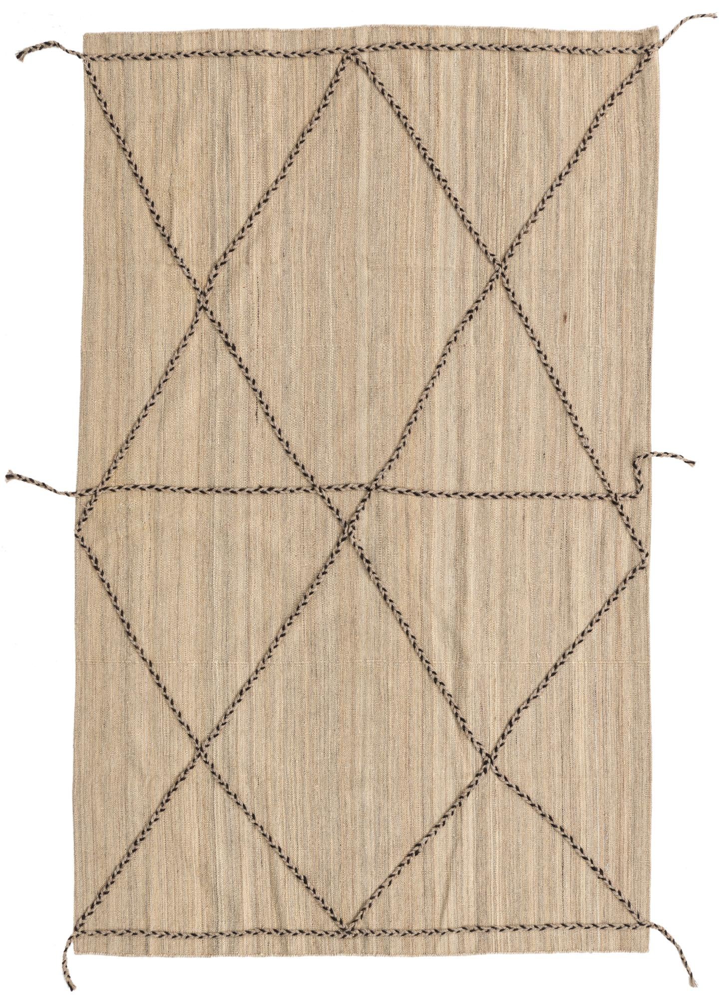 4' 1 x 6' 8 Hand Woven Kilim Modern Wool Rug