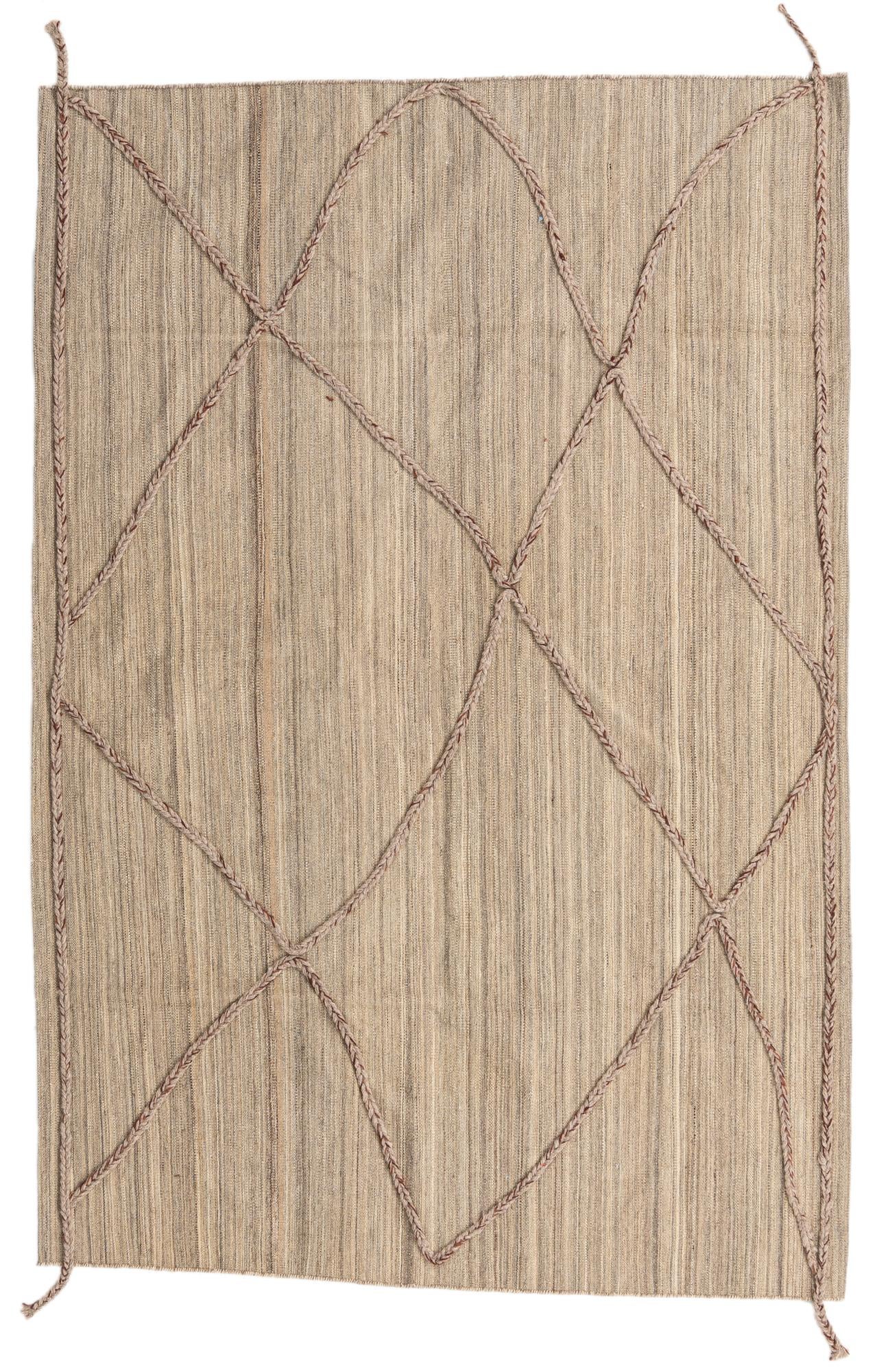 4' 9 x 7' Hand Woven Kilim Modern Wool Rug