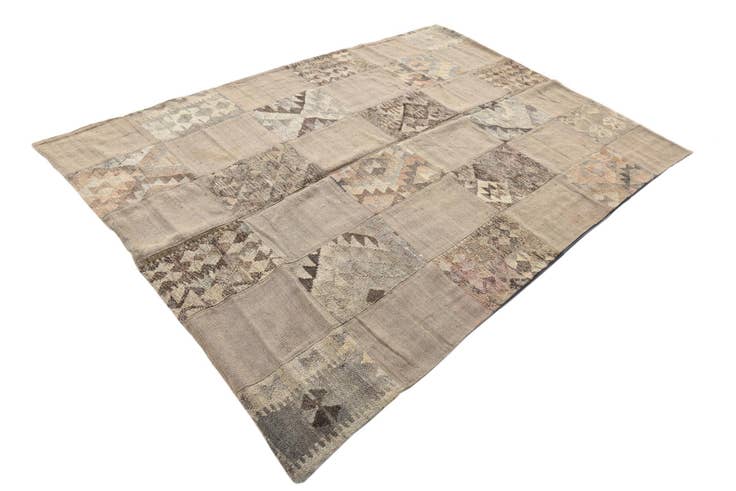 Detail image of 5' 5 x 8' Hand Woven Kilim Patchwork Wool Rug