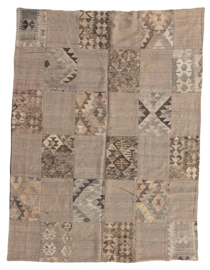 Detail image of 5' 5 x 8' Hand Woven Kilim Patchwork Wool Rug