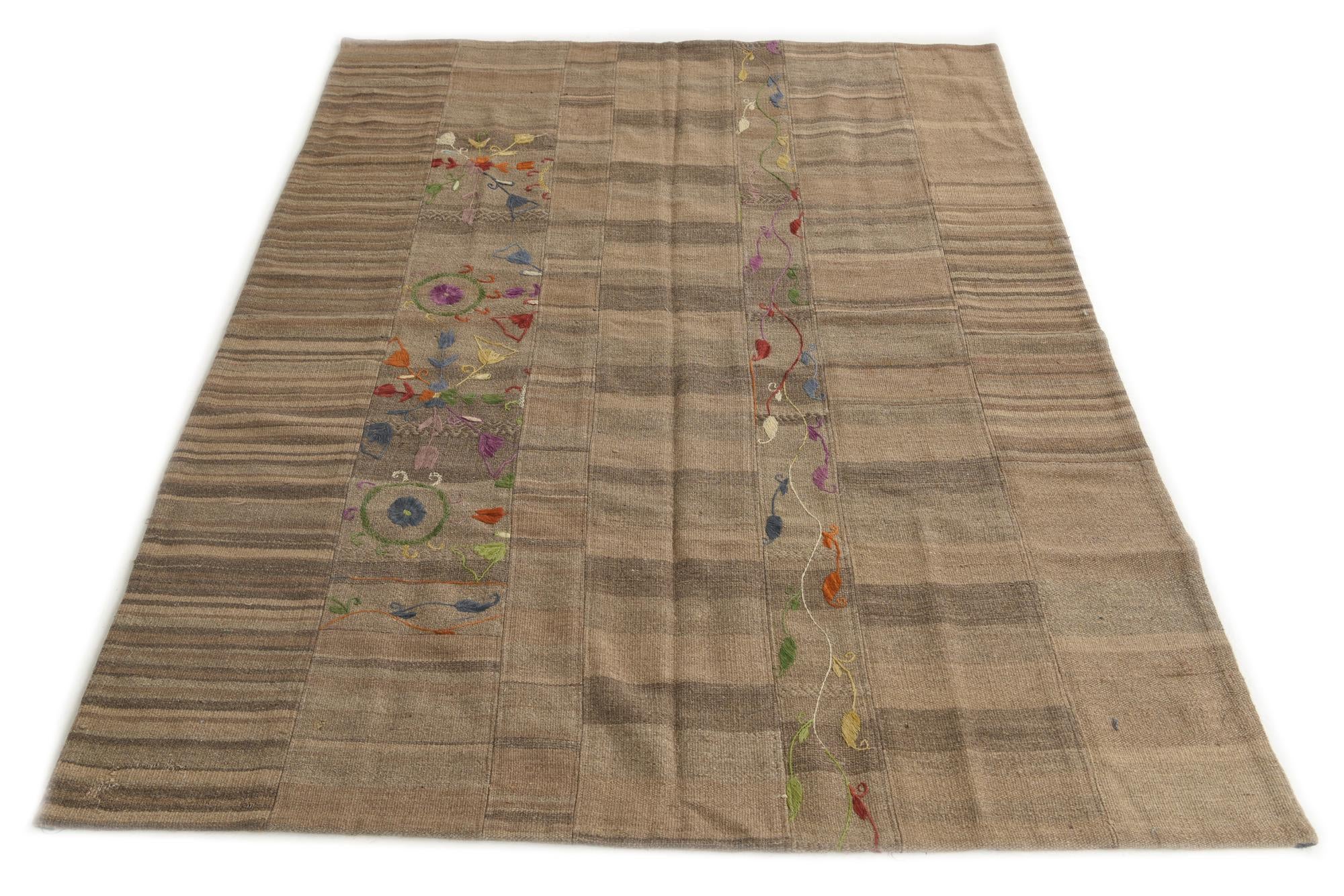 5' x 6' 8 Hand Woven Kilim Patchwork Wool Rug