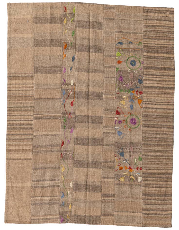 Detail image of 5' x 6' 8 Hand Woven Kilim Patchwork Wool Rug