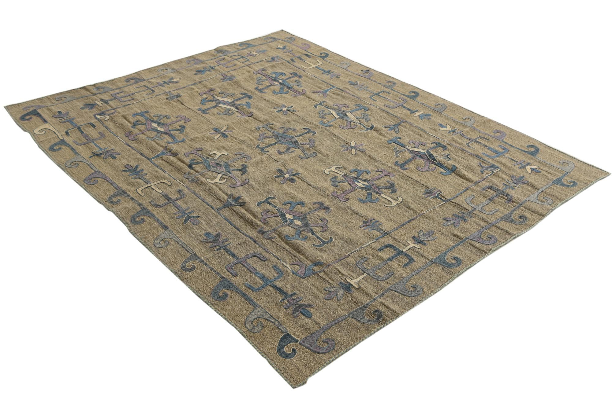 6' x 7' 2 Hand Woven Kilim Suzani Wool Rug