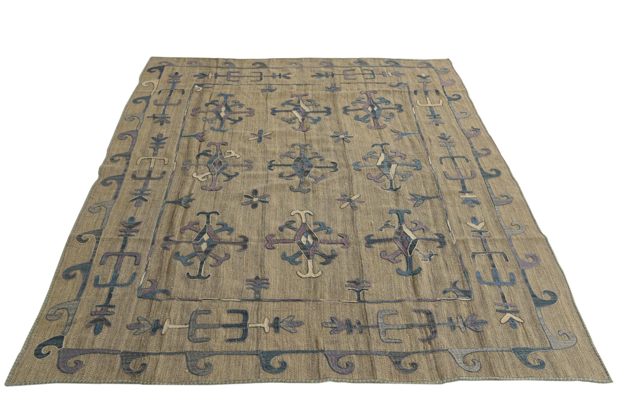 6' x 7' 2 Hand Woven Kilim Suzani Wool Rug