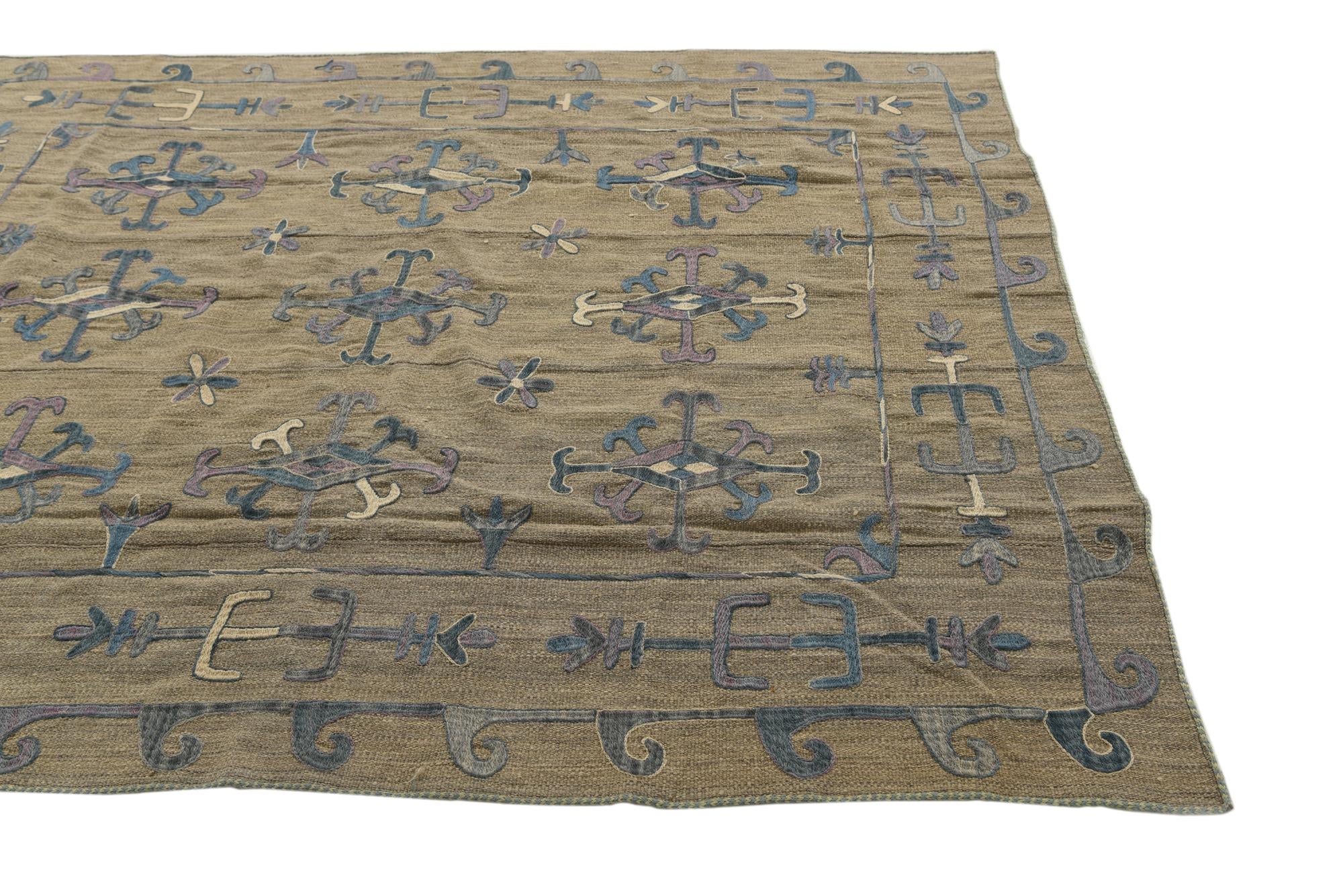 6' x 7' 2 Hand Woven Kilim Suzani Wool Rug