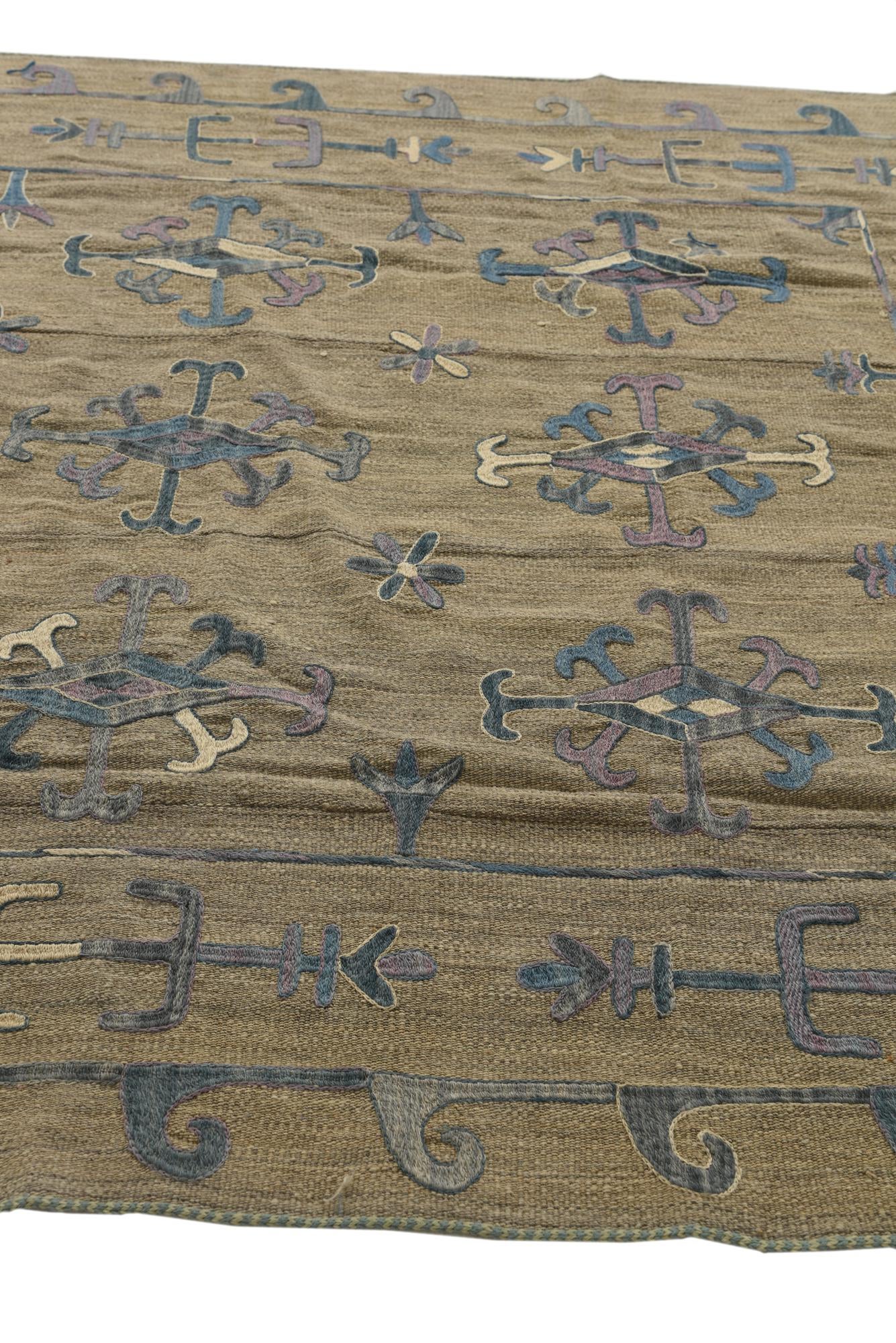 6' x 7' 2 Hand Woven Kilim Suzani Wool Rug