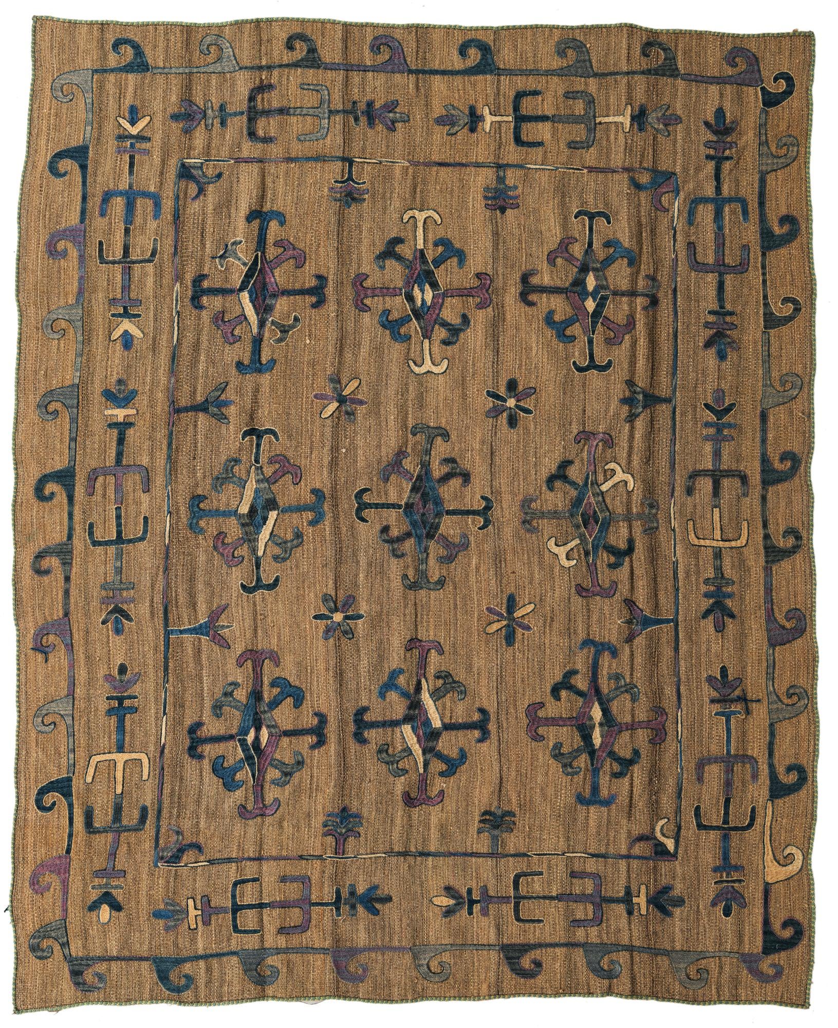 6' x 7' 2 Hand Woven Kilim Suzani Wool Rug
