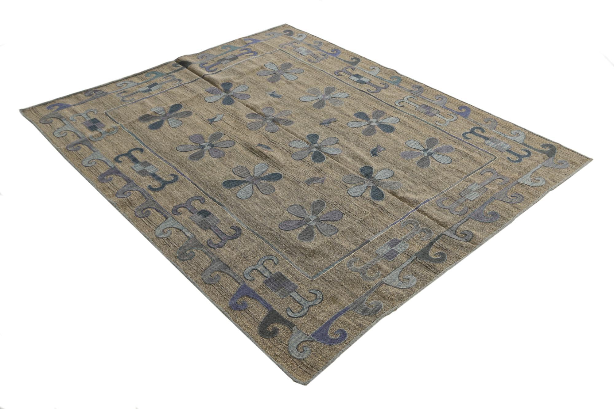 5' 6 x 6' 6 Hand Woven Kilim Suzani Wool Rug