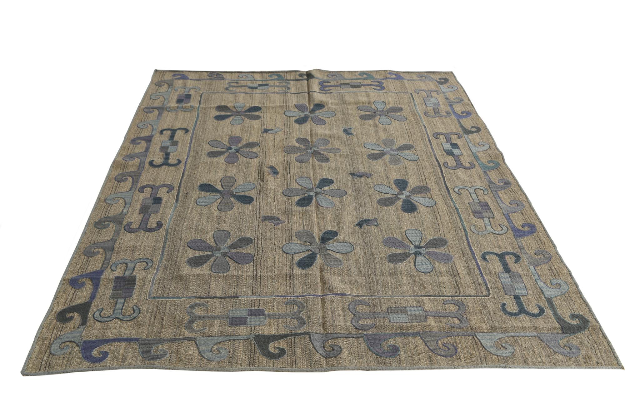 5' 6 x 6' 6 Hand Woven Kilim Suzani Wool Rug