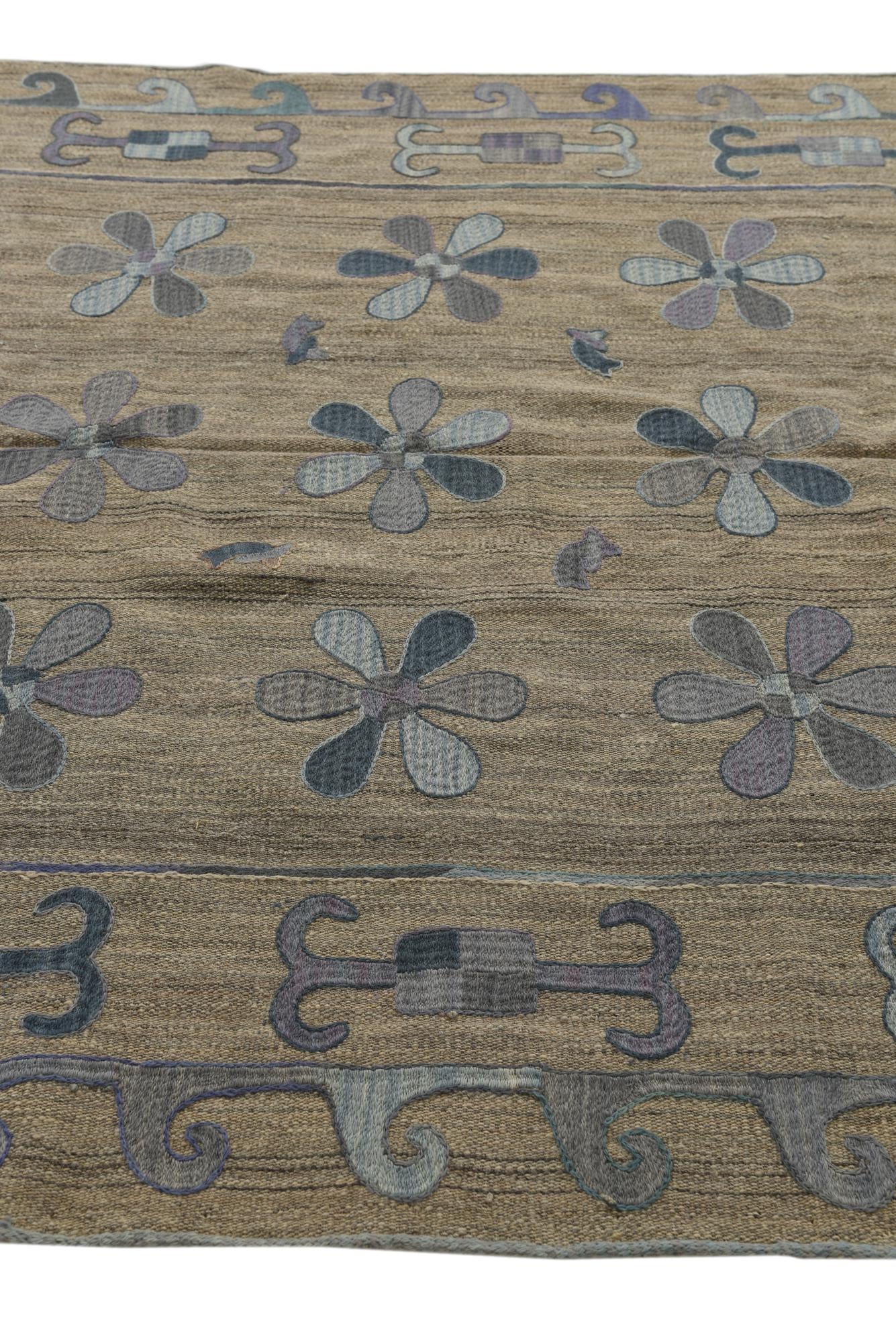 5' 6 x 6' 6 Hand Woven Kilim Suzani Wool Rug