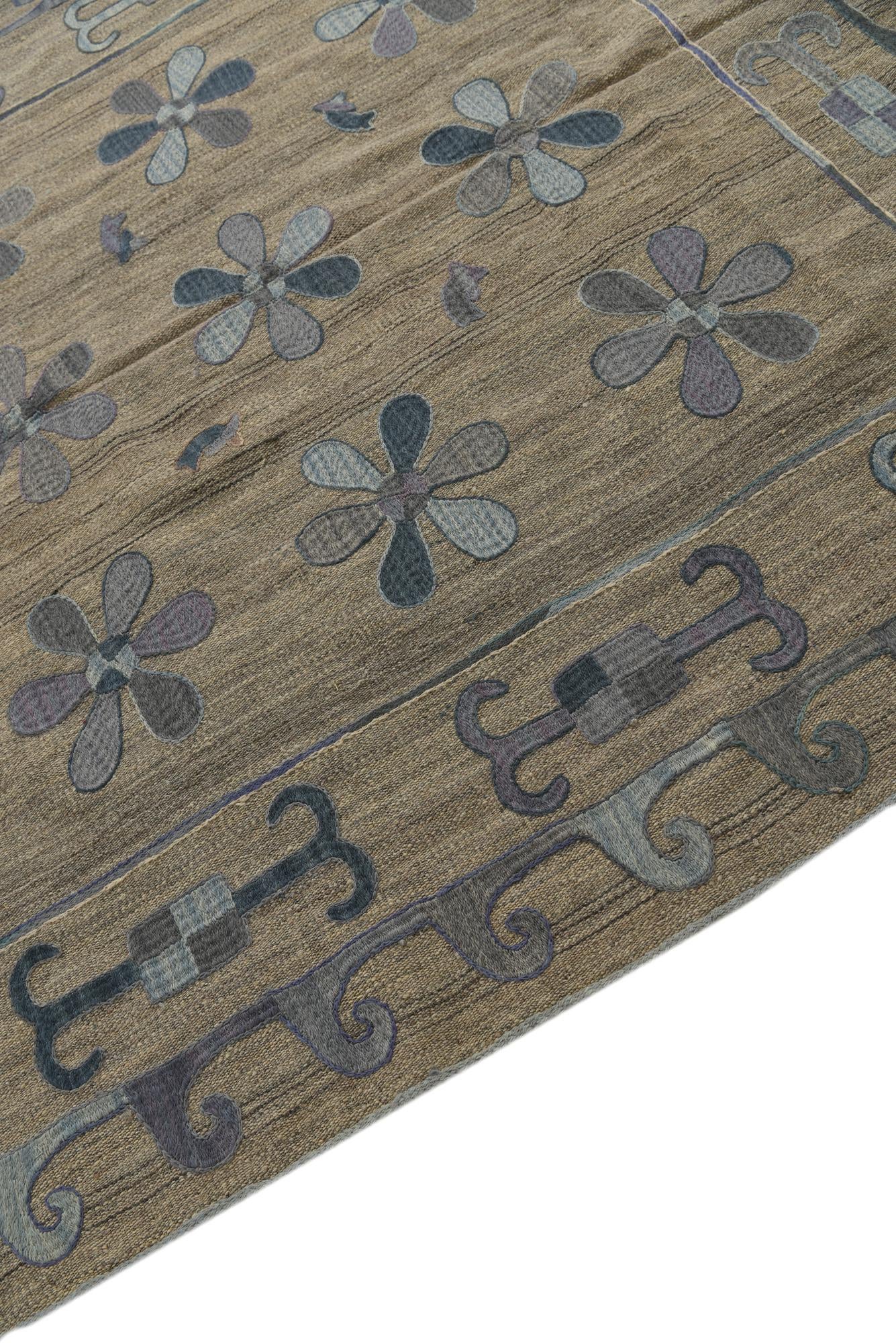 5' 6 x 6' 6 Hand Woven Kilim Suzani Wool Rug