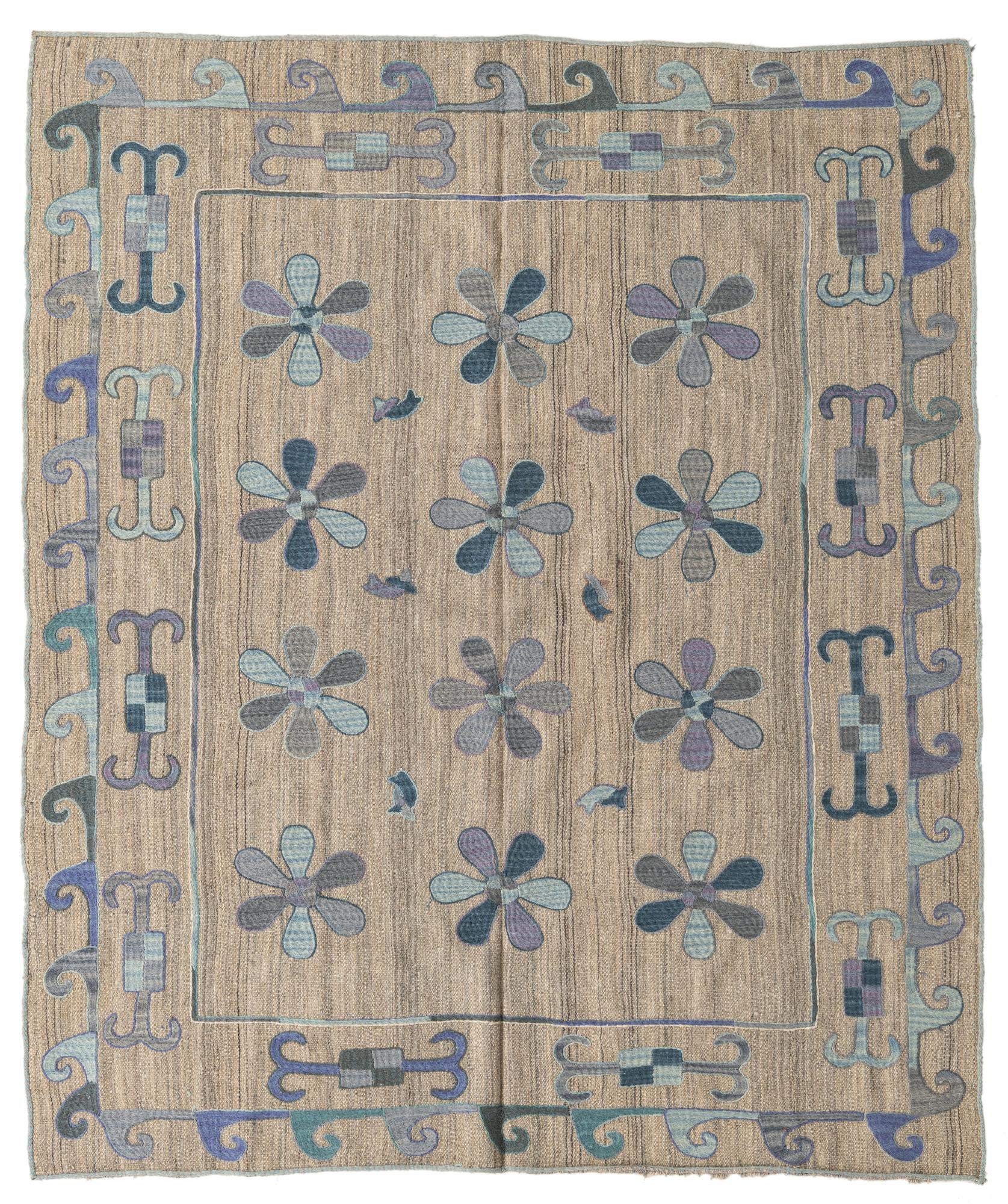 5' 6 x 6' 6 Hand Woven Kilim Suzani Wool Rug