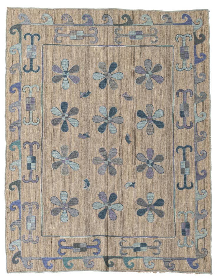 Detail image of 5' 6 x 6' 6 Hand Woven Kilim Suzani Wool Rug