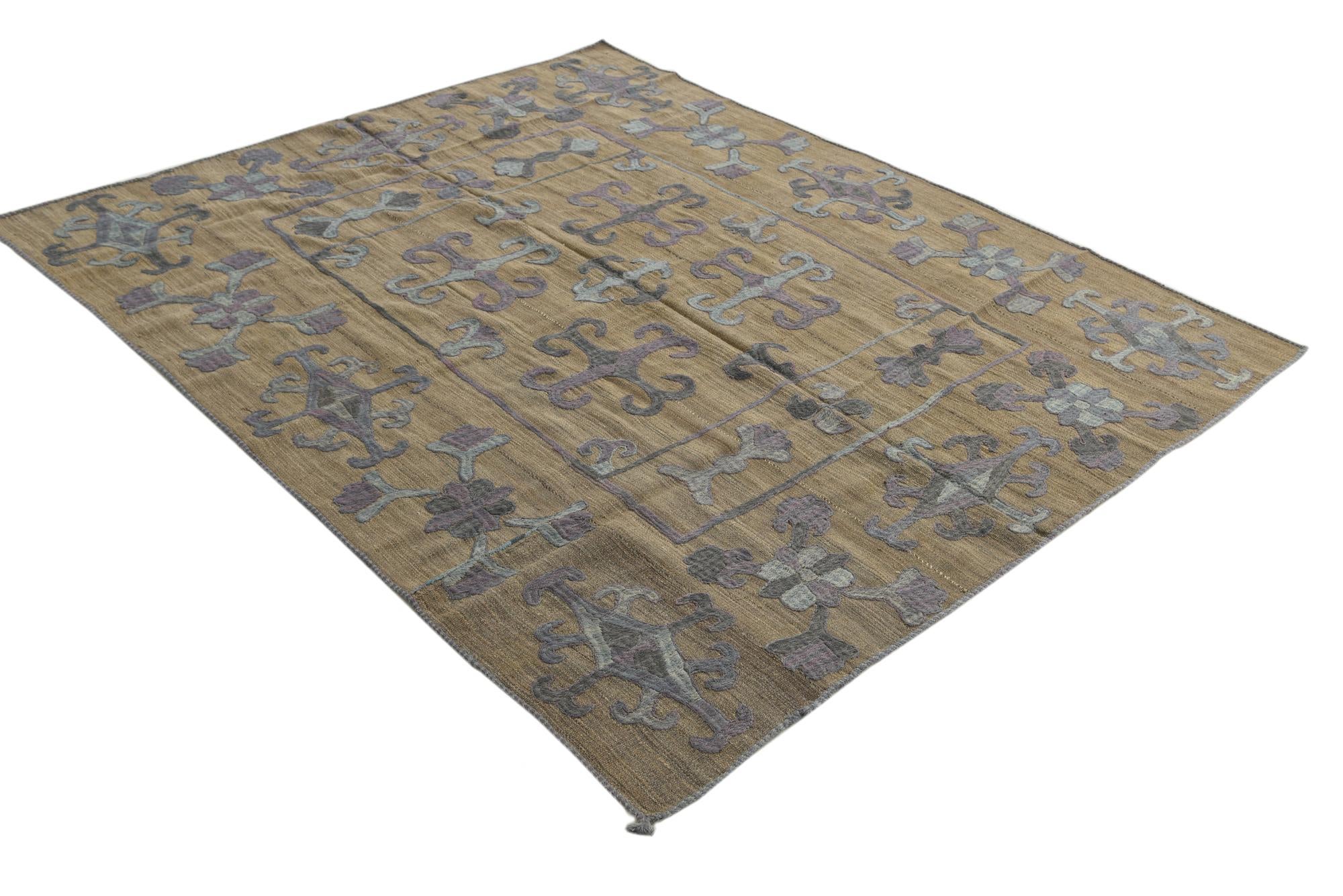 5' 4 x 6' 5 Hand Woven Kilim Suzani Wool Rug
